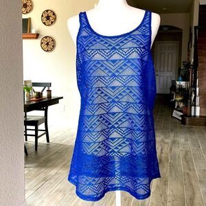Miken Swim Swimwear Royal Blue Cover Tank Top Tunic Aztec Coastal M
